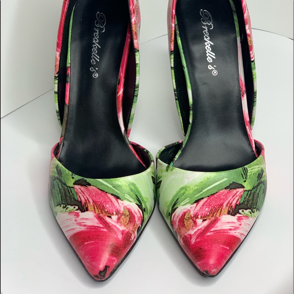 Pink & green rose 👠 Stilettos high heels Size 6 1/2 - Picture 4 of 9